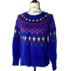 Time & Tru 1980s Style Pullover Sweater Eyelash Yarn Metallic Thread Retro 80s